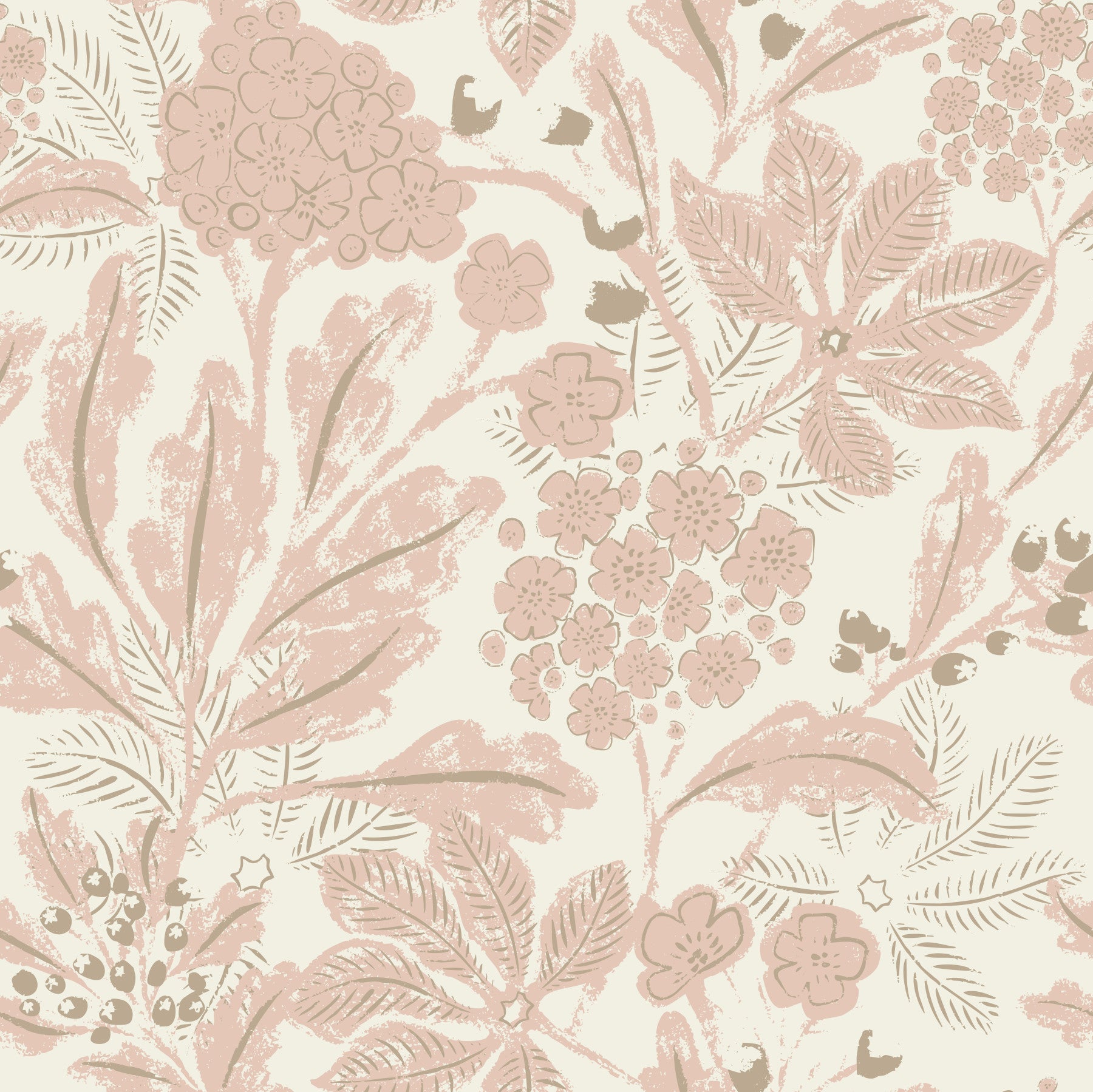 Elegant botanical wallpaper in rusty blush tones


