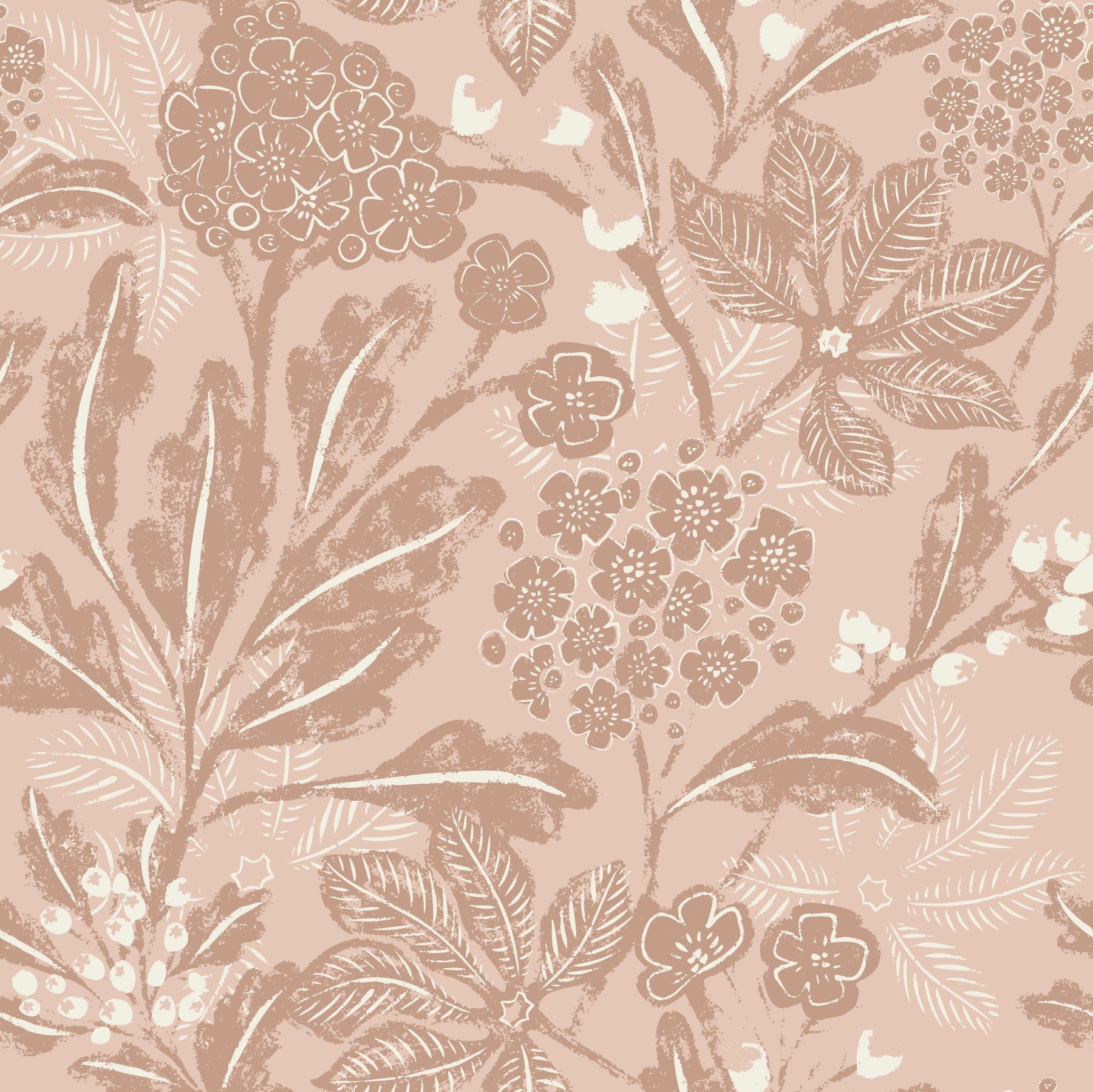 Textured Terracotta Blooms wallpaper with raised floral details

