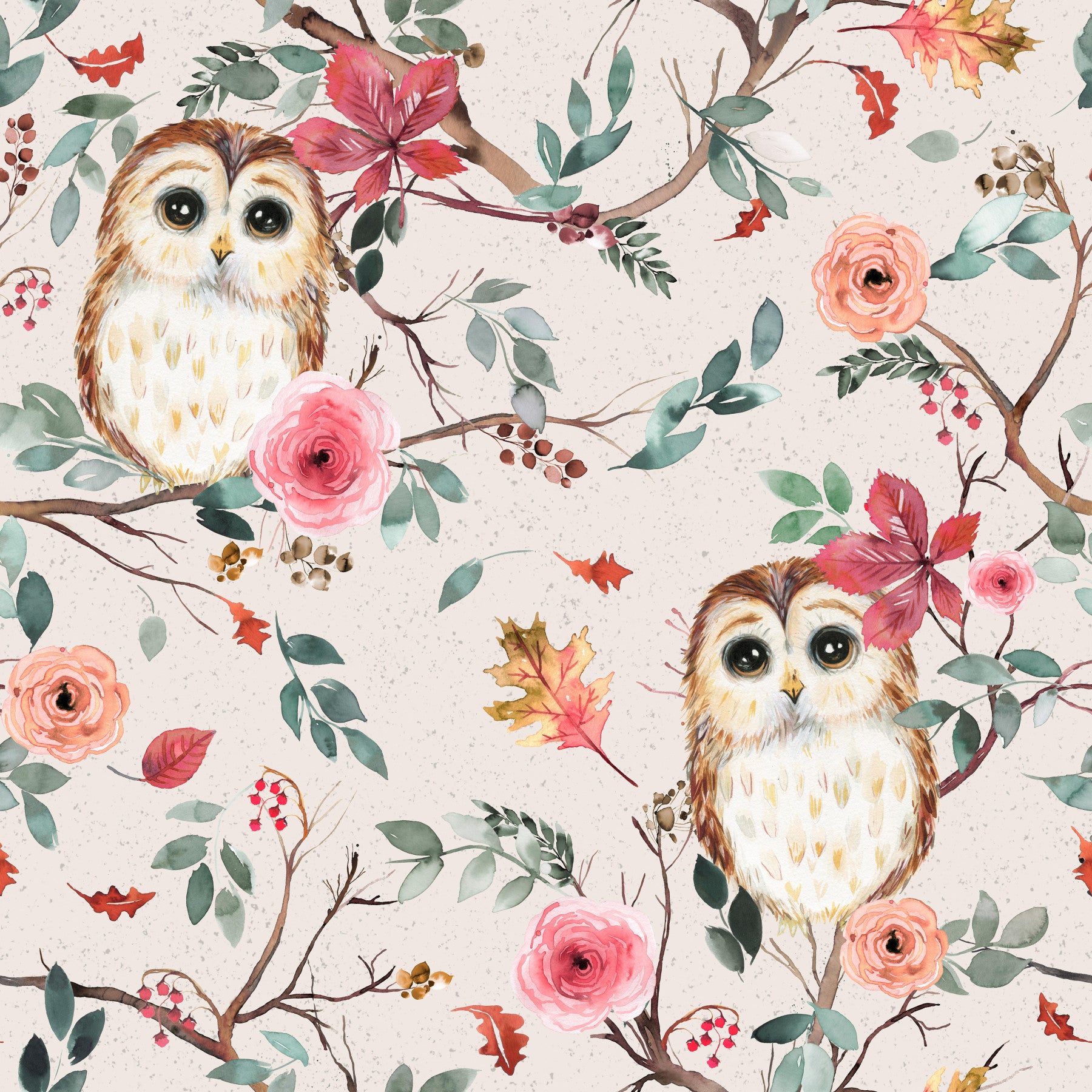 Owls Tree Relaxing Green Red Wallpaper⁠ in your room — zoomed