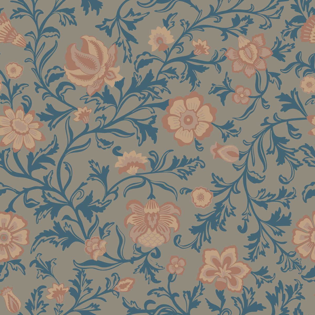 Vintage Teal Floral Damask Wallpaper⁠ in your room — zoomed