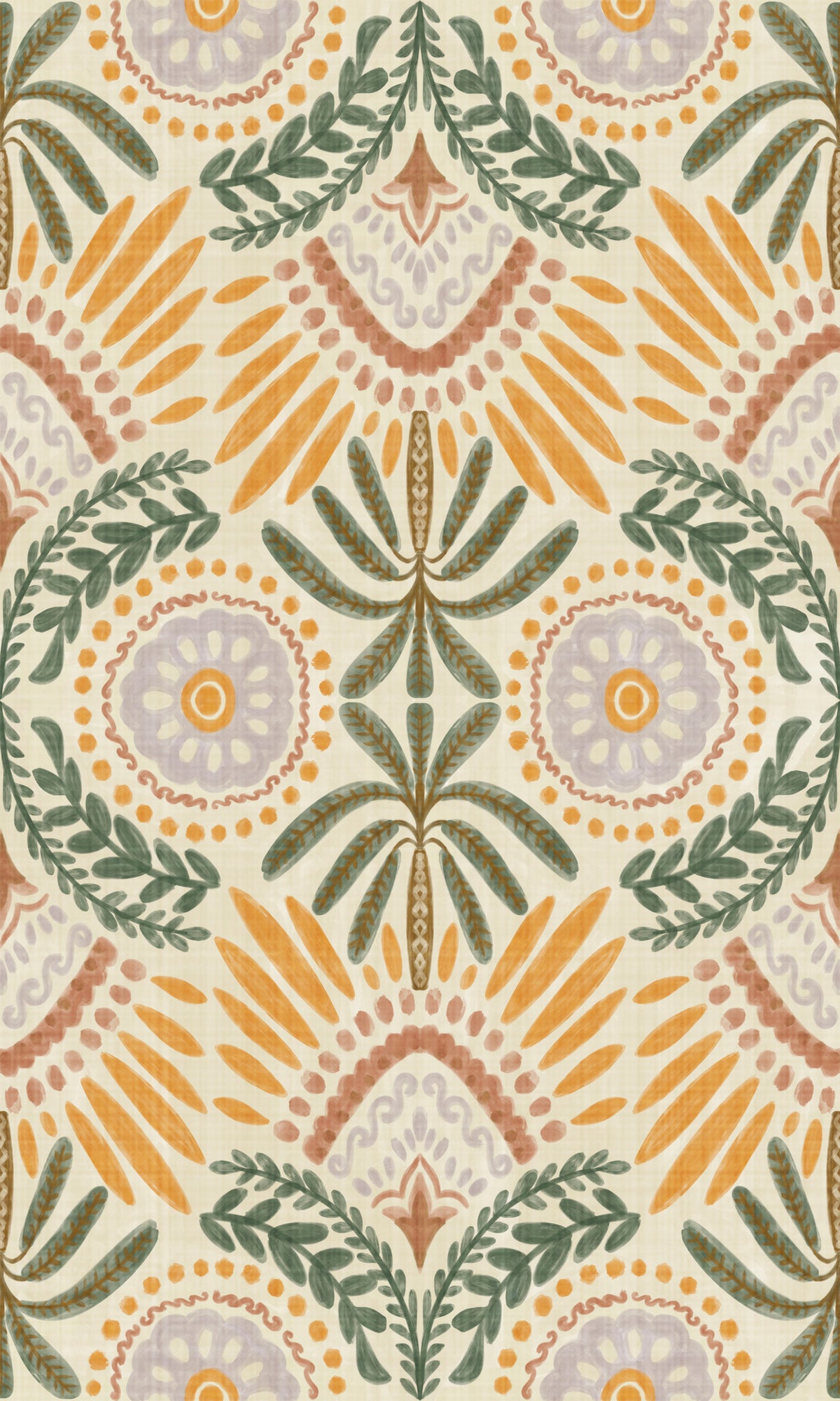 Serene Botanical Tapestry Wallpaper⁠ in your room — zoomed