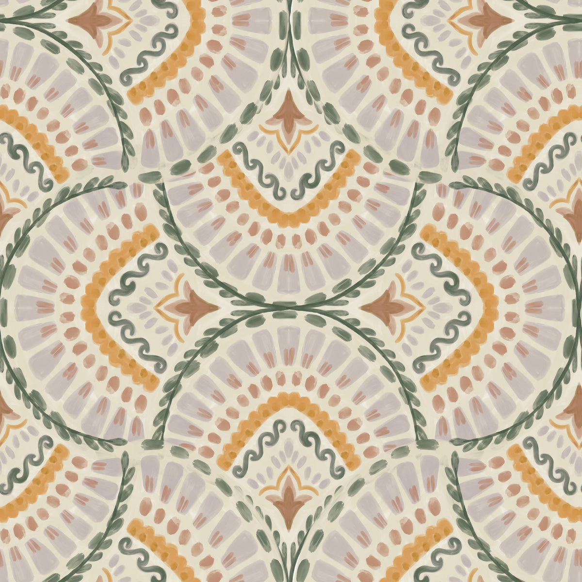 Whimsical Fan Pattern Wallpaper⁠ in your room — zoomed