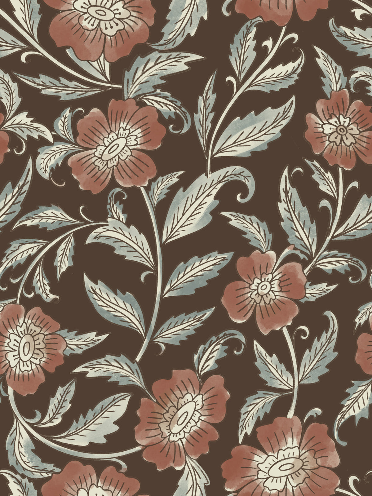 Terracotta blossom Trail Wallpaper⁠