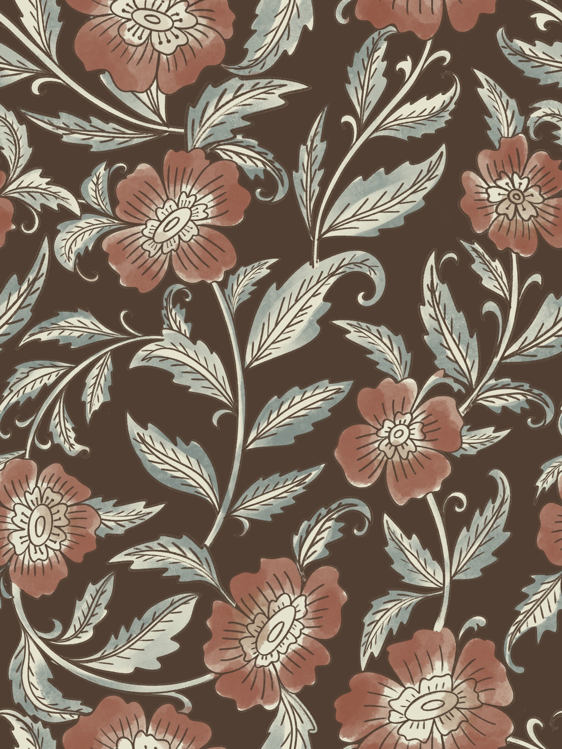 Terracotta blossom Trail Wallpaper⁠ in your room — zoomed