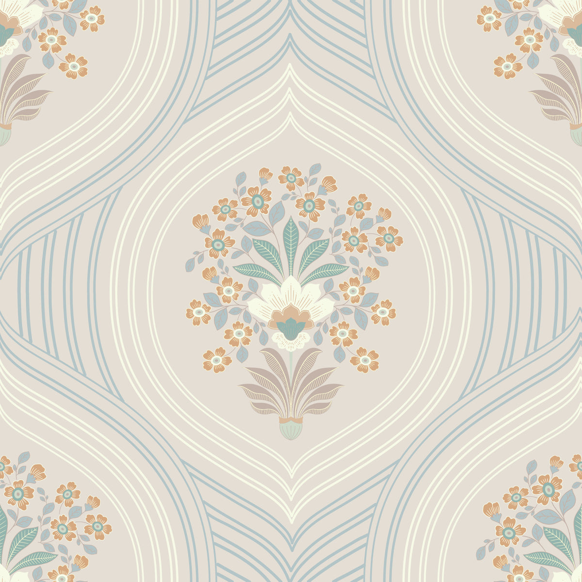 Curved Lines & Blooms Wallpaper⁠