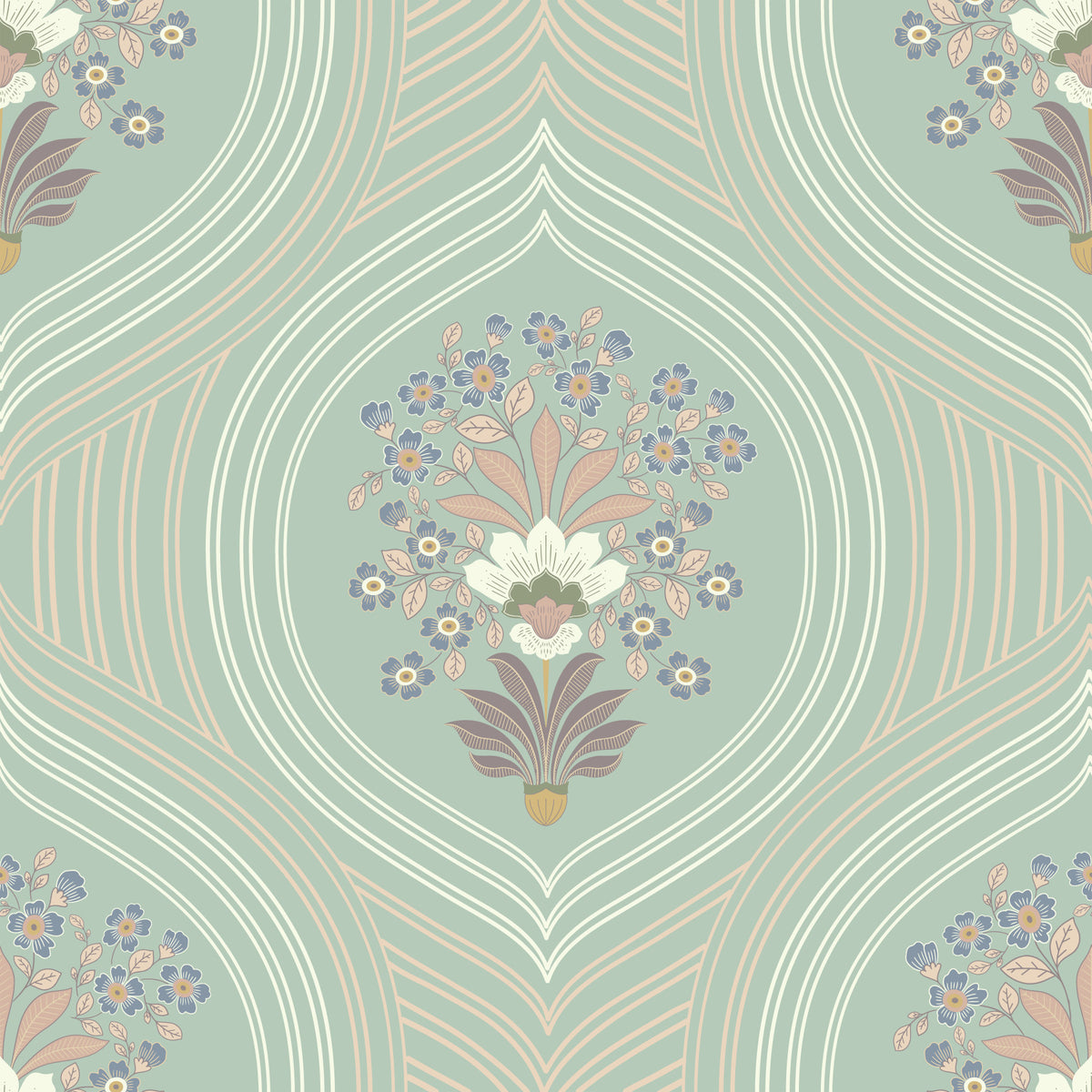 Curved Floral Lines Wallpaper⁠ in your room — zoomed
