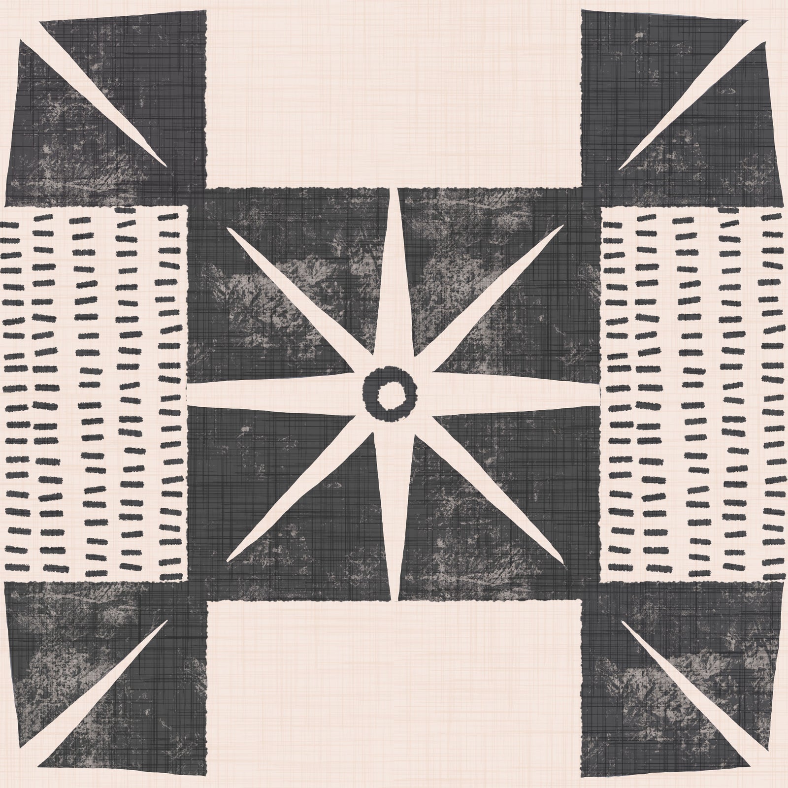 Retro Starburst Quilt Block - Minimalist Mid Century Charcoal Wallpaper⁠