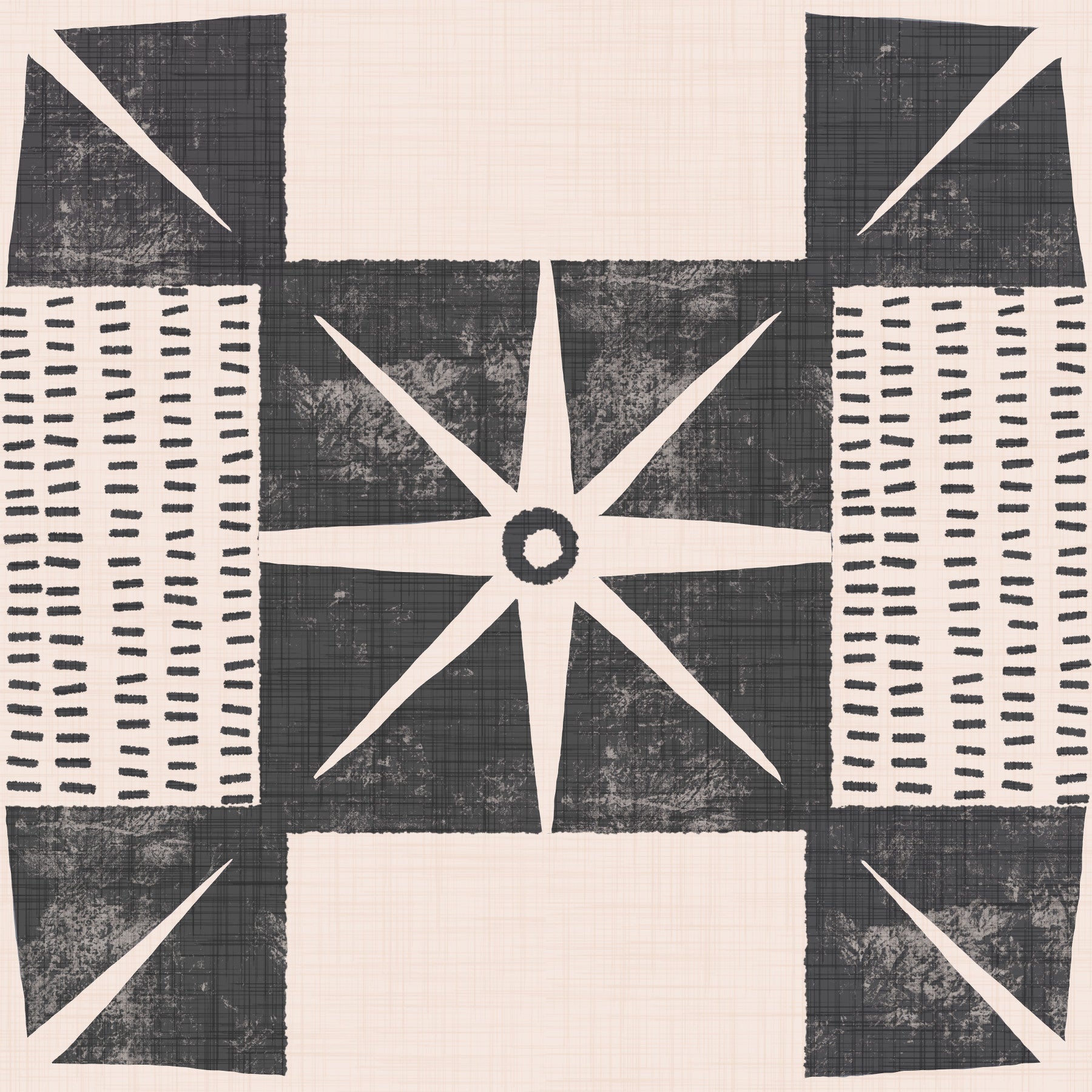 Retro Starburst Quilt Block - Minimalist Mid Century Charcoal Wallpaper⁠