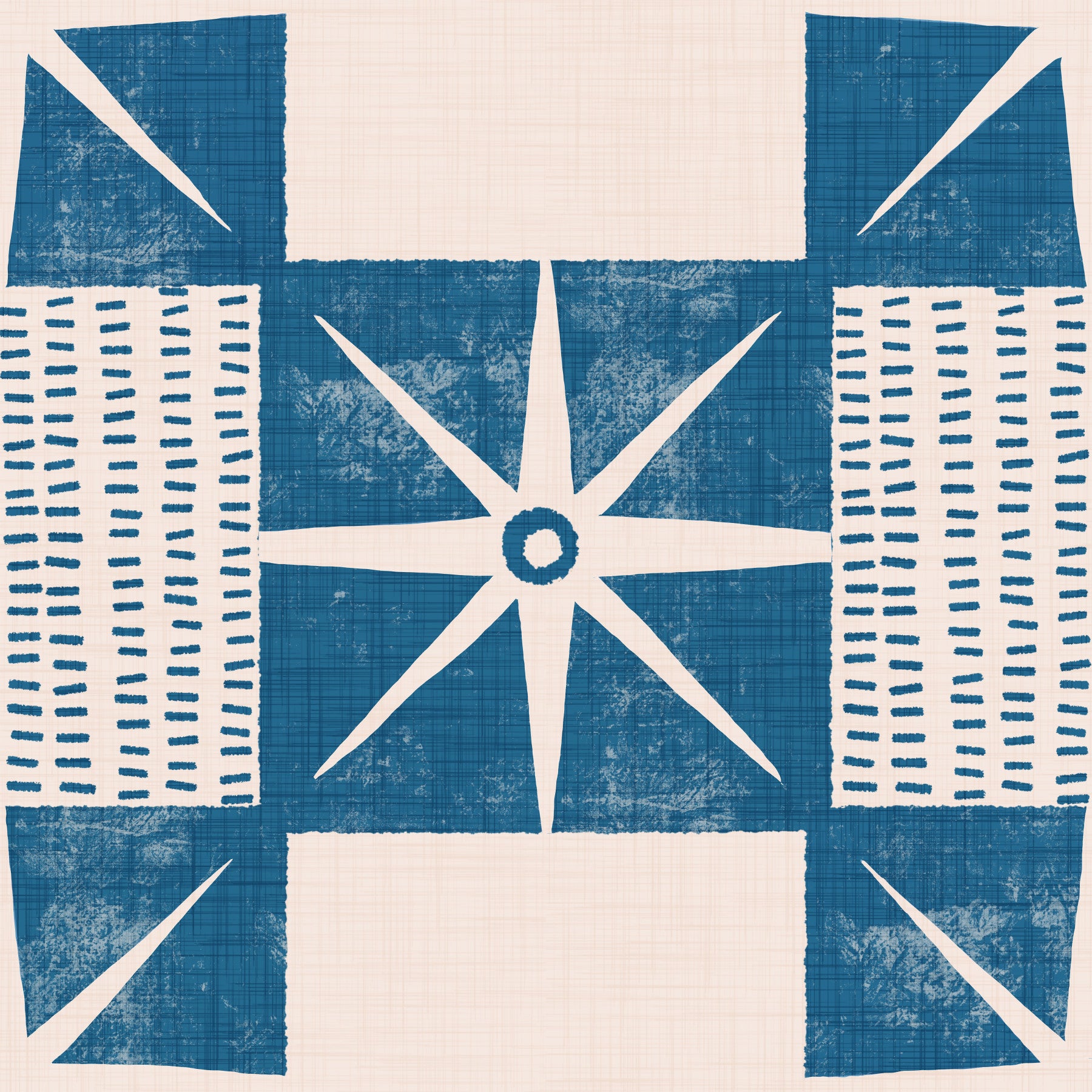 Retro Starburst Quilt Block - Minimalist Mid Century Indigo Wallpaper⁠ in your room — zoomed