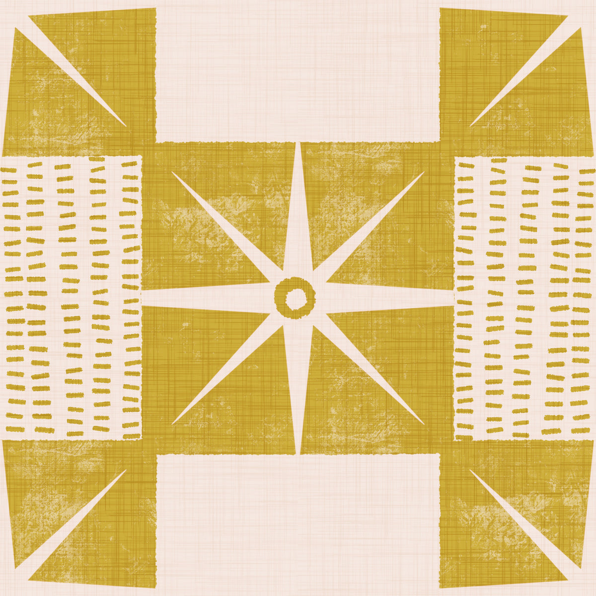 Retro Starburst Quilt Block - Minimalist Mid Century Mustard Yellow Wallpaper⁠ in your room — zoomed