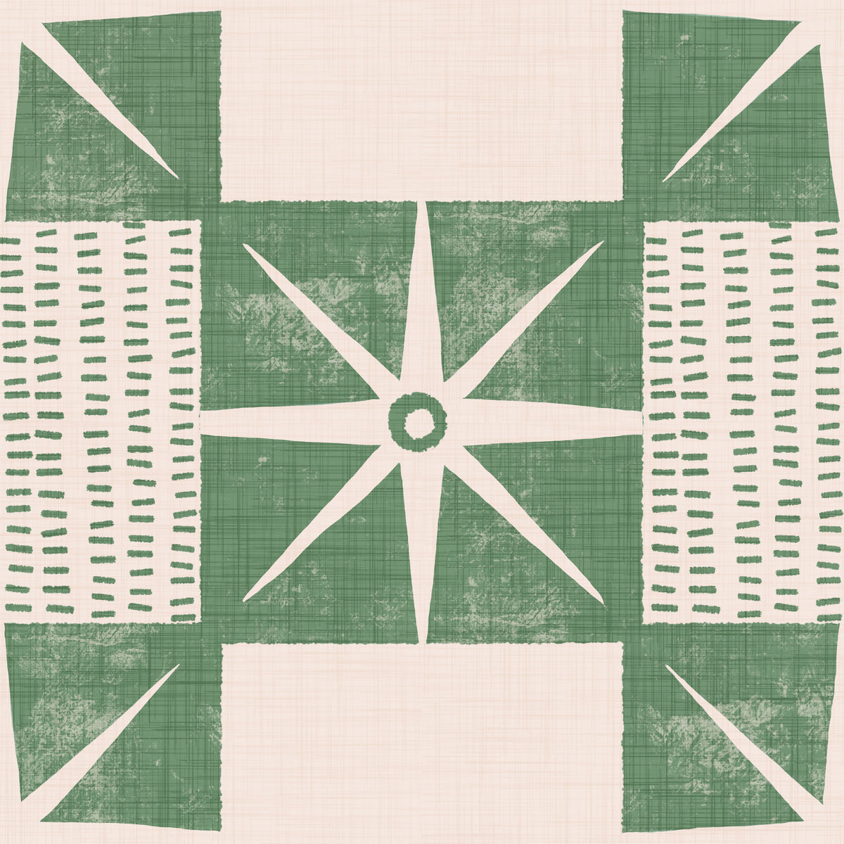 Retro Starburst Quilt Block - Minimalist Mid Century Sage Wallpaper⁠