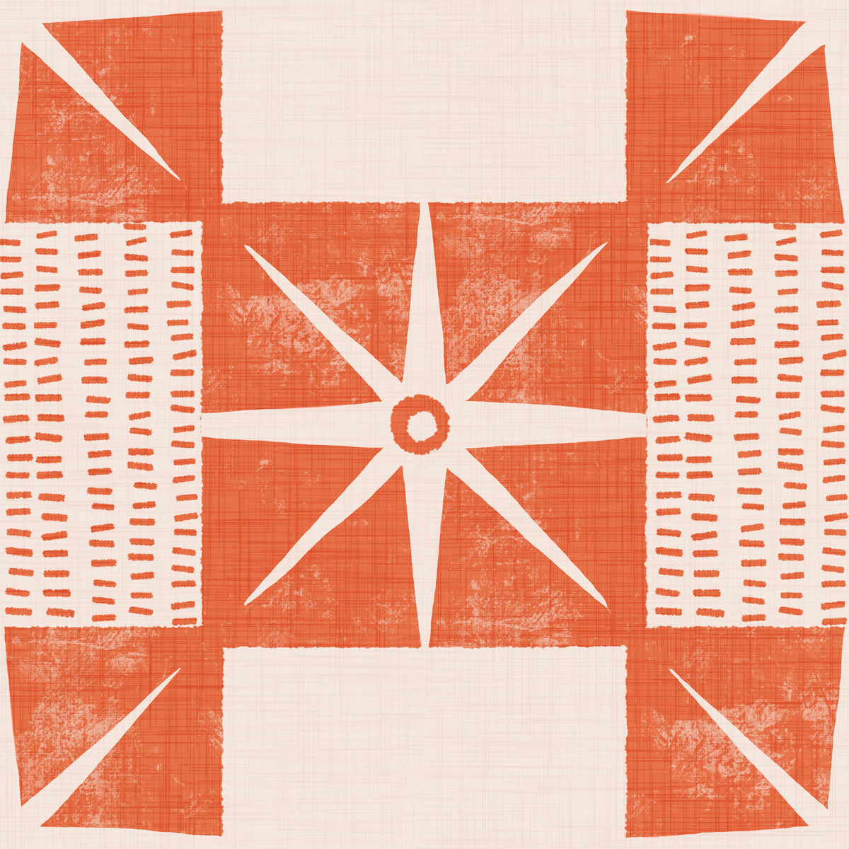 Retro Starburst Quilt Block - Minimalist Mid Century Salmon Orange Wallpaper⁠ in your room — zoomed