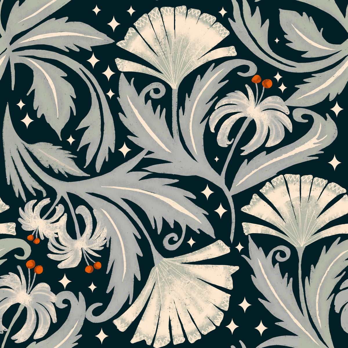 Vintage Botanica Midnight Black - Heritage Revival Floral  Wallpaper⁠ in your room — zoomed