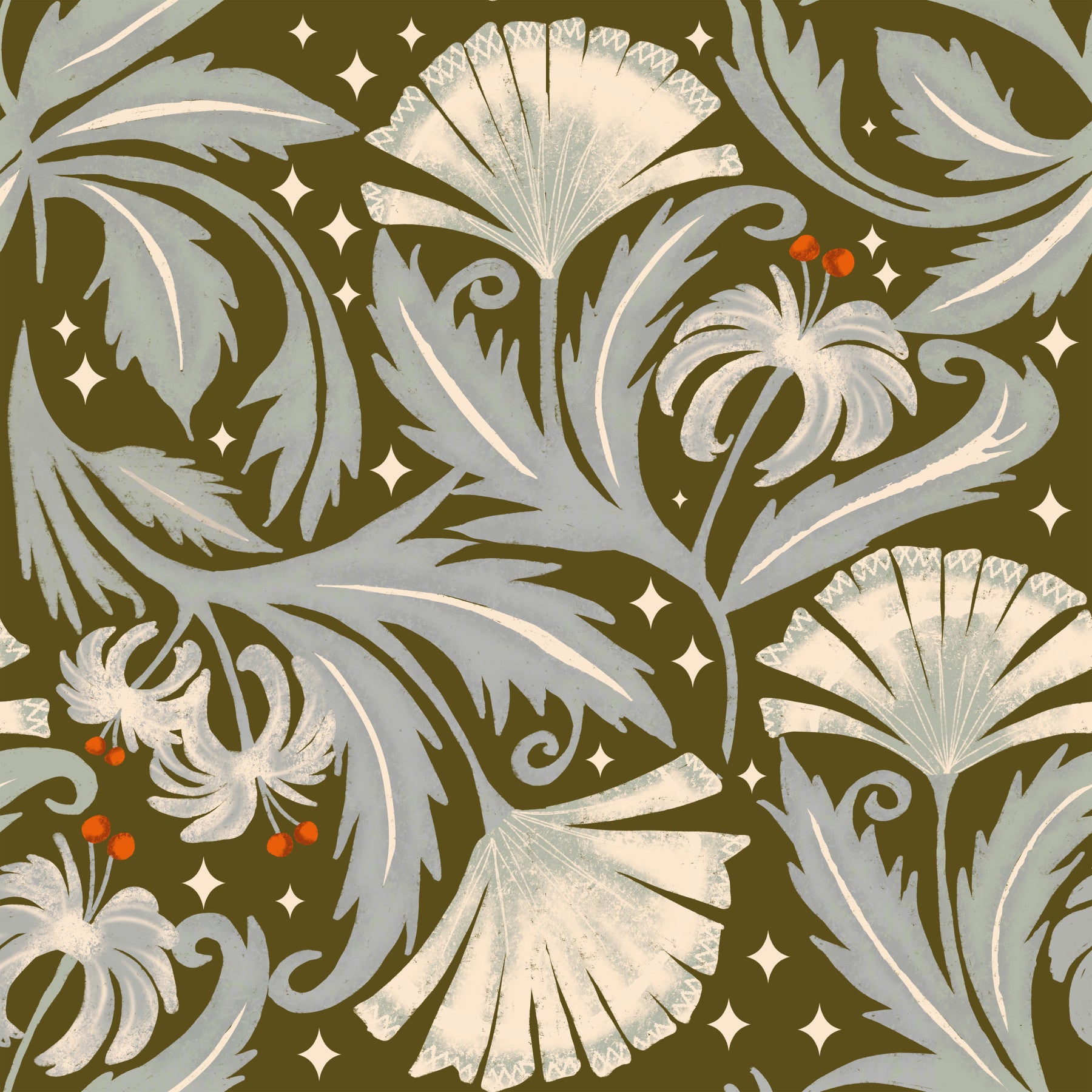 Vintage Botanica Olive Bronze - Heritage Revival Floral Wallpaper⁠