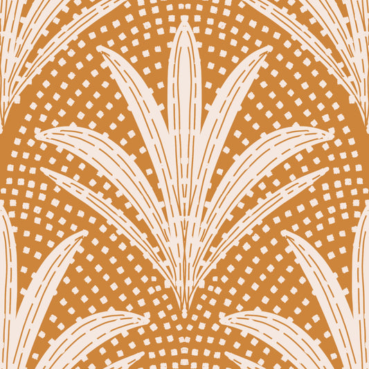 Boho Rustic Palm Radiance Caramel Brown Wallpaper⁠