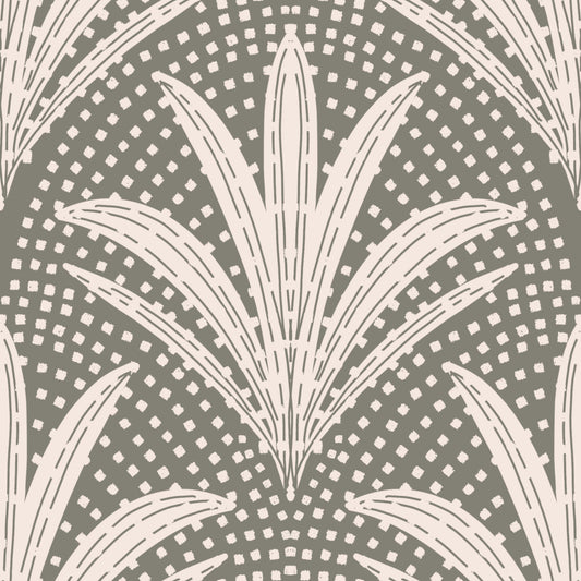 Boho Rustic Palm Radiance Muted Grey Wallpaper⁠