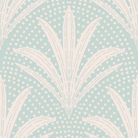 Boho Rustic Palm Radiance Soft Blue Wallpaper⁠