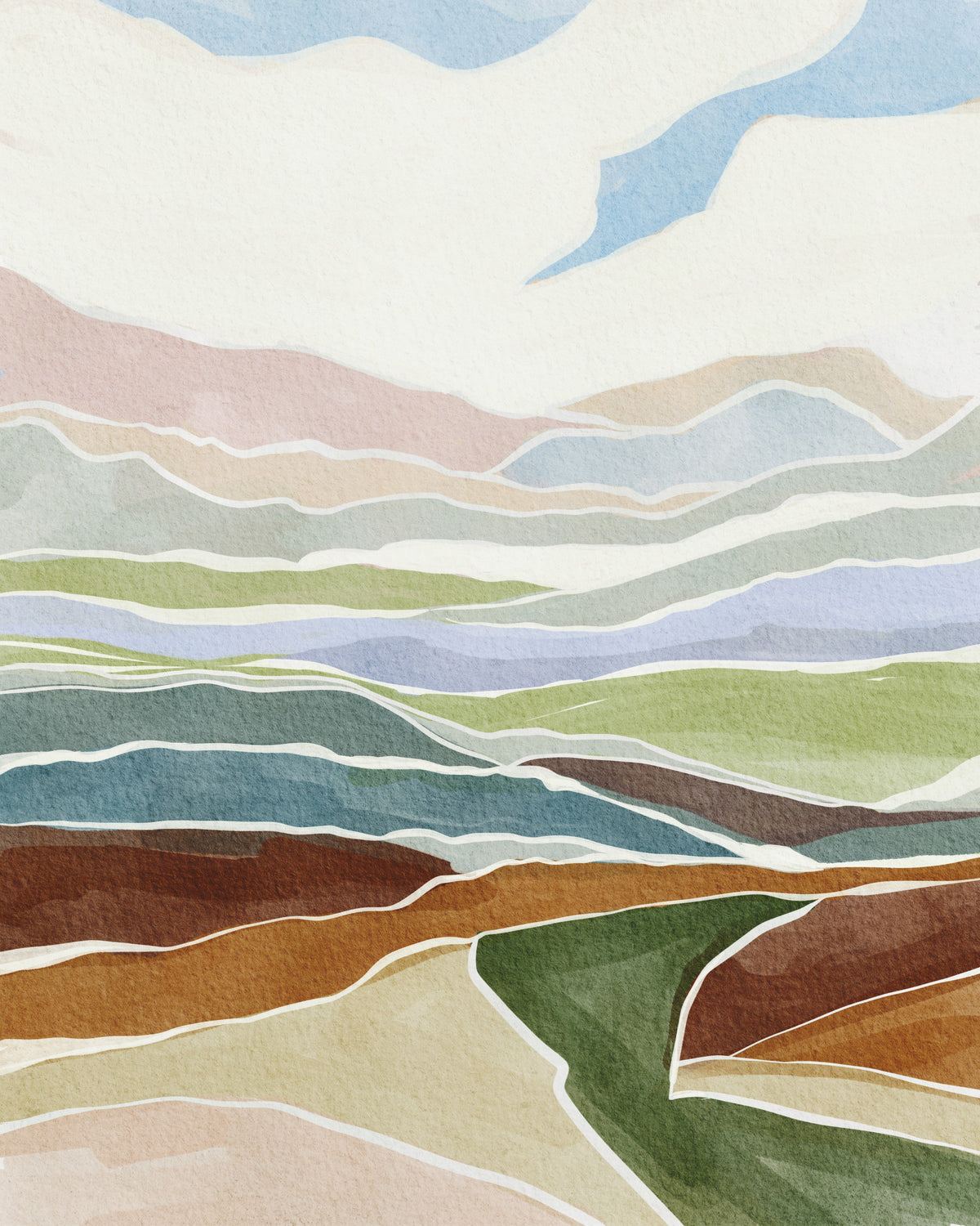 Tranquil Watercolor Hills Wall Mural