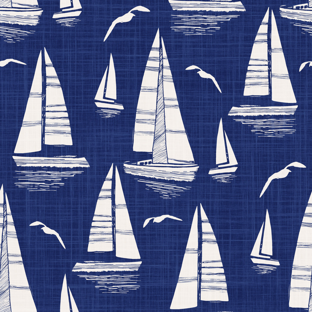 Seaside Regatta With Seagulls Navy Blue Wallpaper⁠ in your room — zoomed