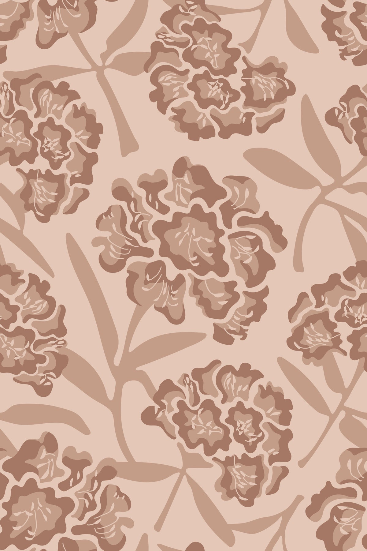 Rhododendrons Retro Floral Mocha Mousse Beige Cream Tan Wallpaper⁠ in your room — zoomed