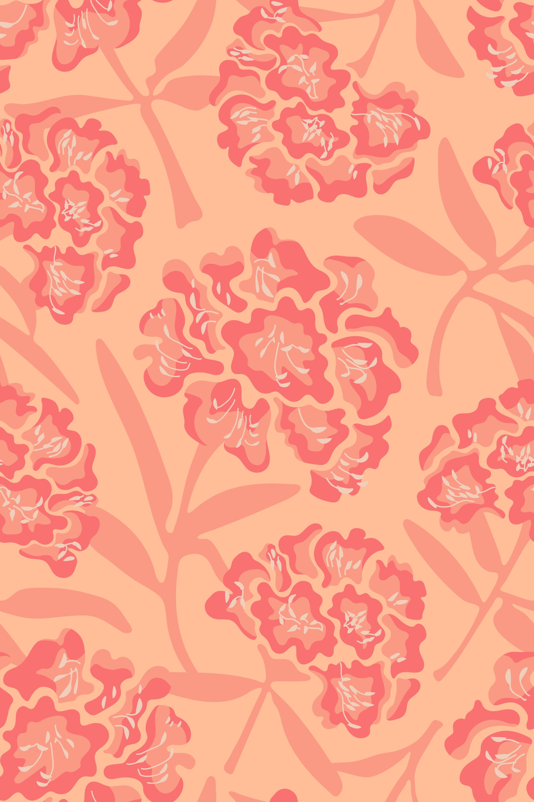 Rhododendrons Retro Floral Coral Orange Peach Wallpaper⁠
