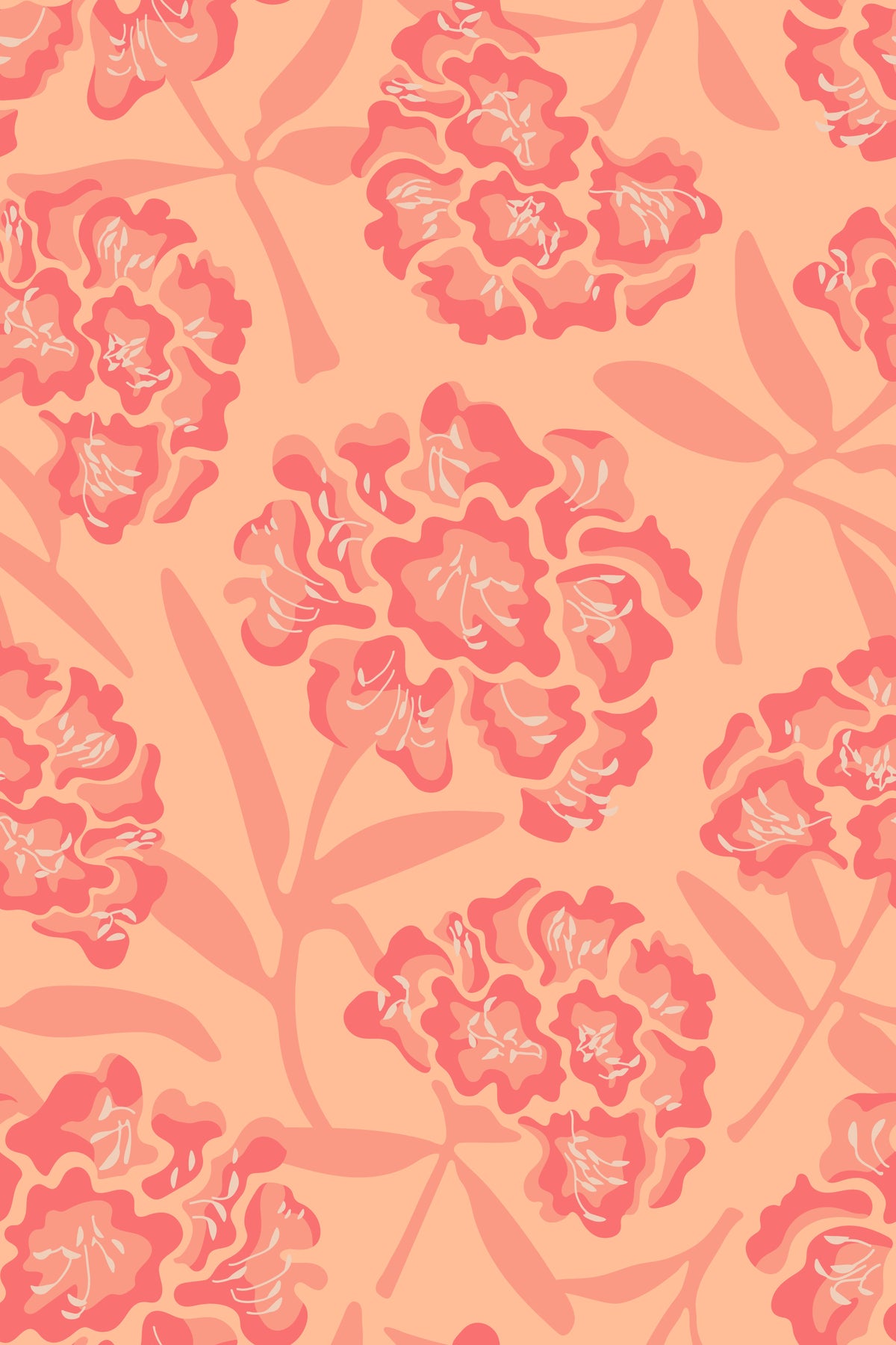 Rhododendrons Retro Floral Coral Orange Peach Wallpaper⁠ in your room — zoomed