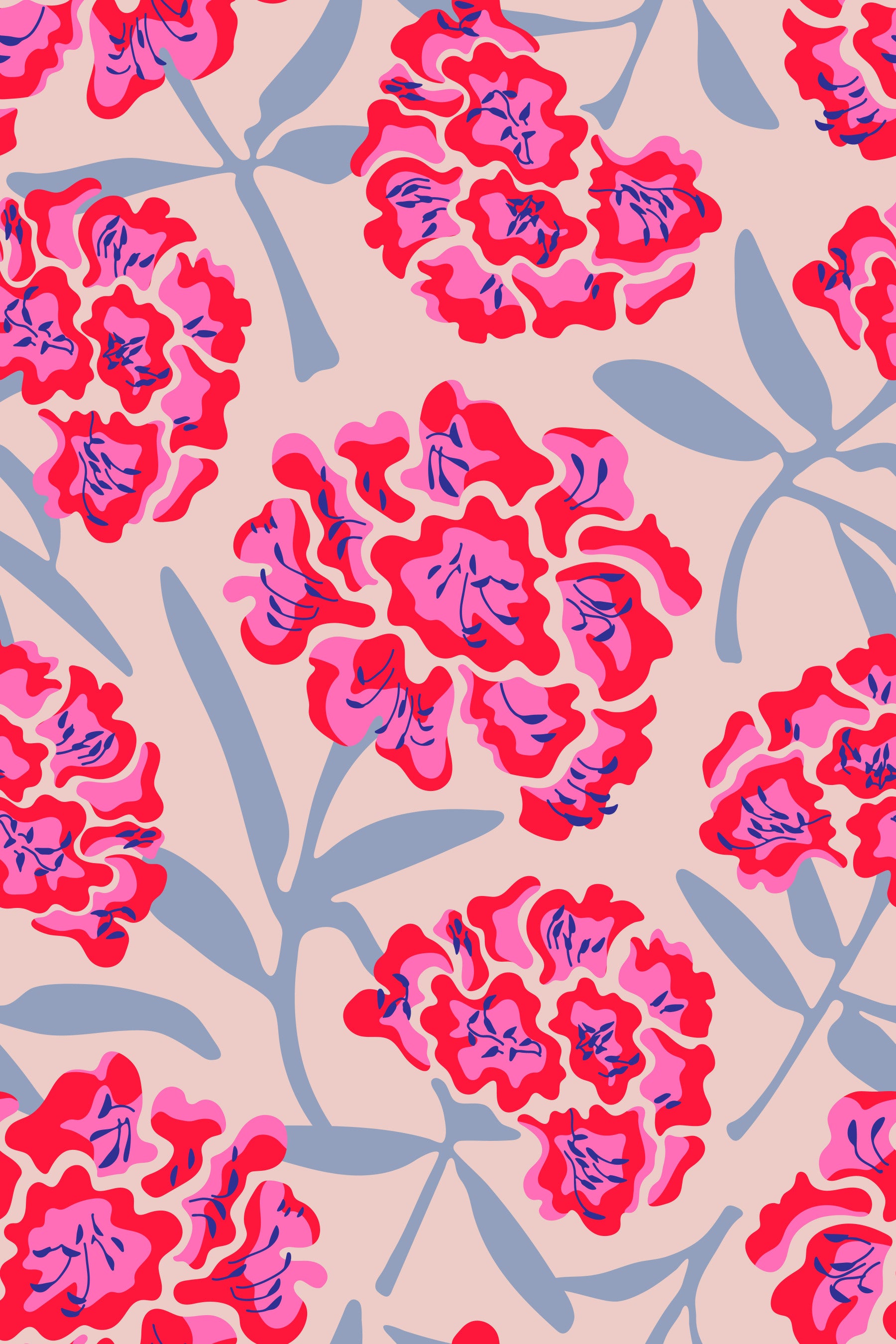 Living room retro floral mural

