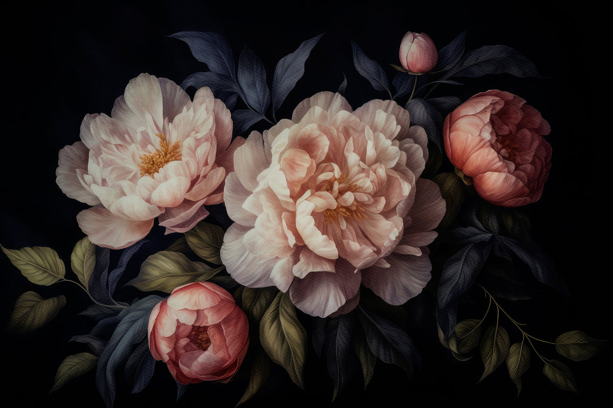 Vintage Midnight Flower Peonies Garden Wall Mural in your room