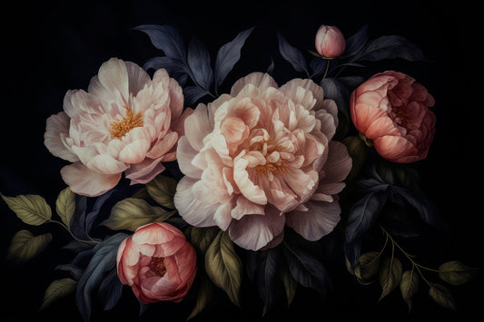 Vintage Midnight Flower Peonies Garden Wall Mural