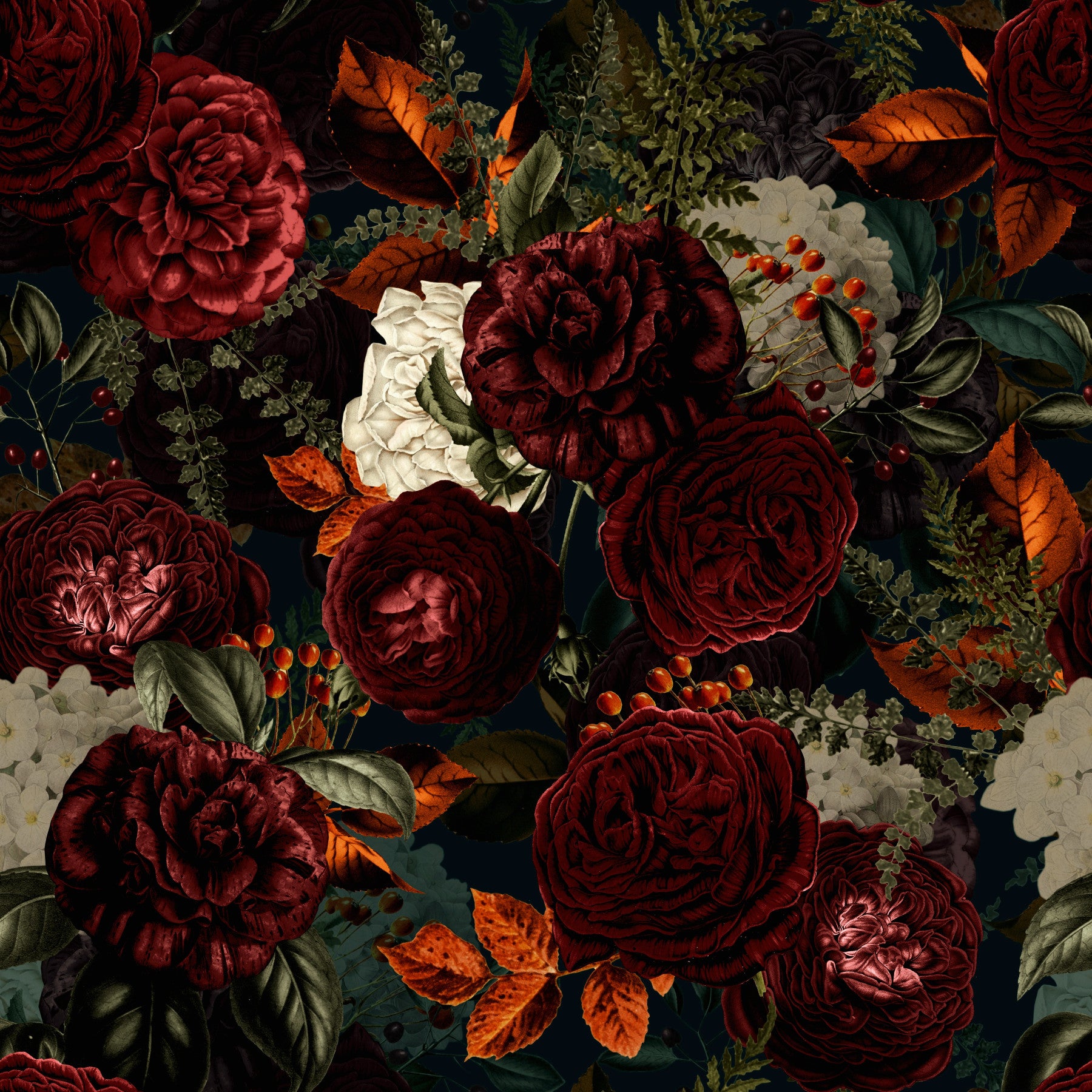 Grandmillennial wallpaper with dramatic gothic florals

