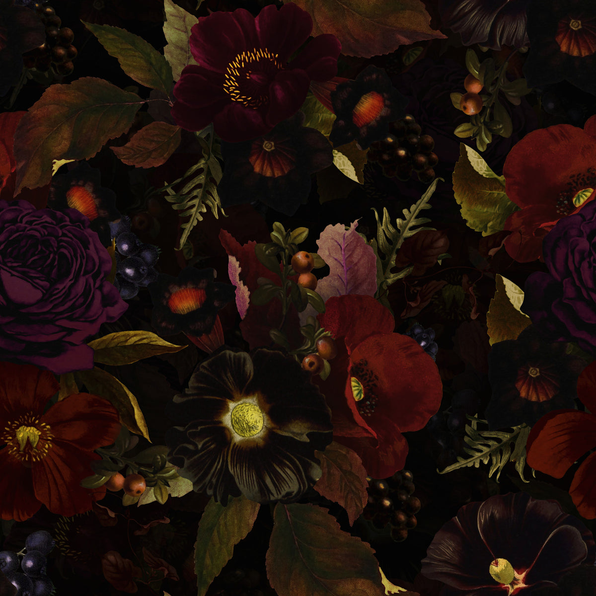 Grandmillennial Dramatic Glamour Heritage Gothic Dark Moody Florals 2 Wallpaper⁠ in your room