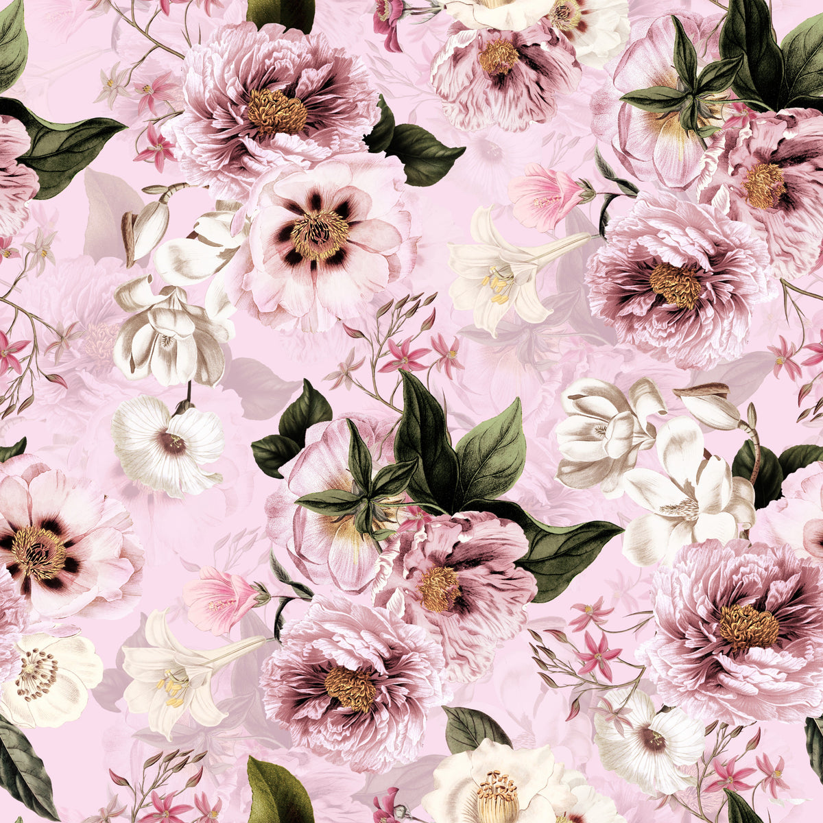 Grandmillennial Dramatic Glamour Heritage Peonies Blush Florals Wallpaper⁠ in your room