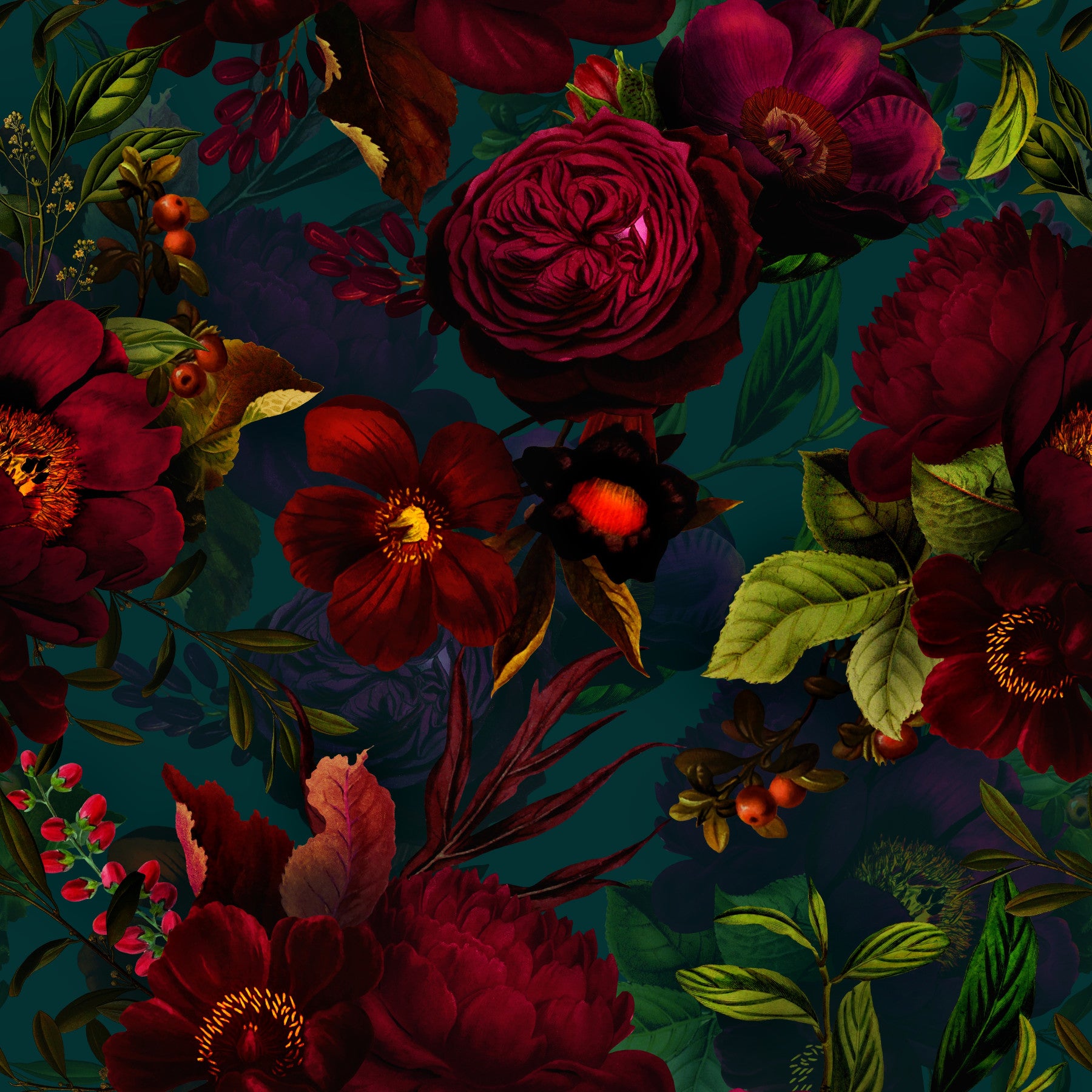 Grandmillennial Dramatic Glamour Heritage Gothic Dark Moody Florals 5 Wallpaper⁠ in your room — zoomed
