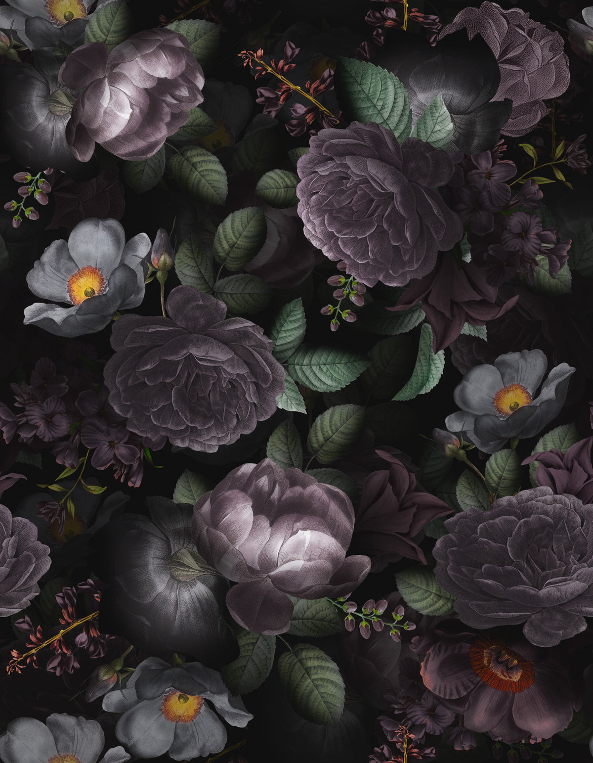 Grandmillennial Dramatic Glamour Heritage Gothic Dark Moody Florals 8 Wallpaper⁠ in your room — zoomed