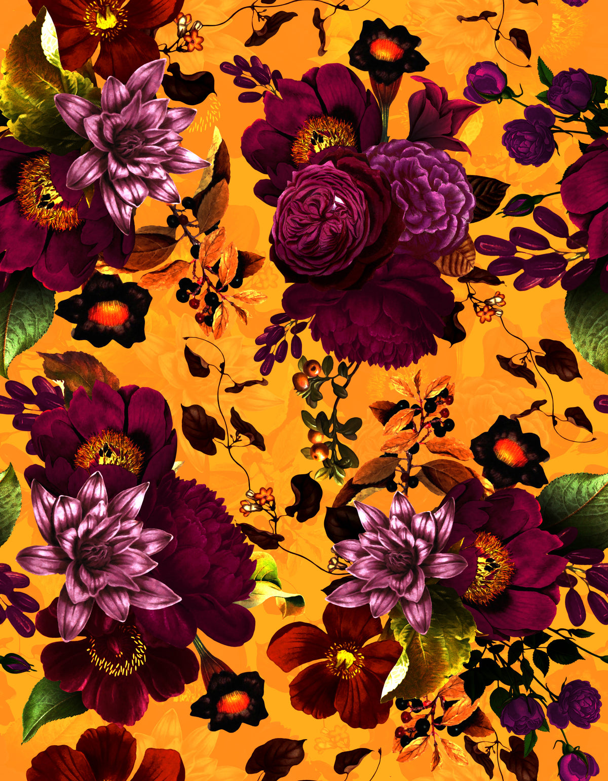 Grandmillennial Dramatic Glamour Heritage Gothic Dark Moody Florals 9 Wallpaper⁠ in your room — zoomed