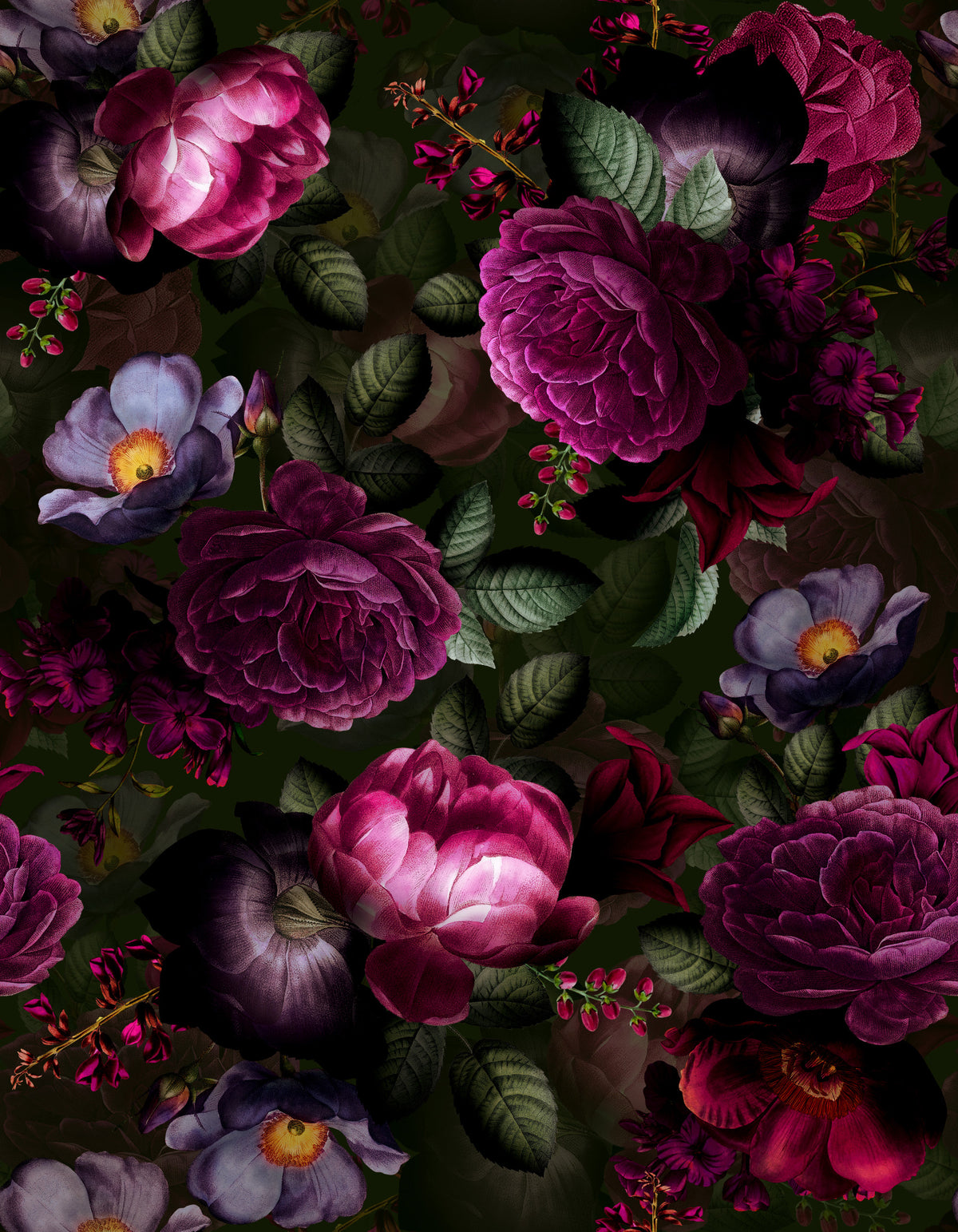 Grandmillennial Dramatic Glamour Heritage Gothic Dark Moody Florals 11 Wallpaper⁠ in your room — zoomed
