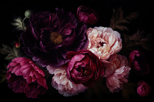 Grandmillennial Dramatic Glamour Heritage Gothic Dark Peonies Florals Wall Mural