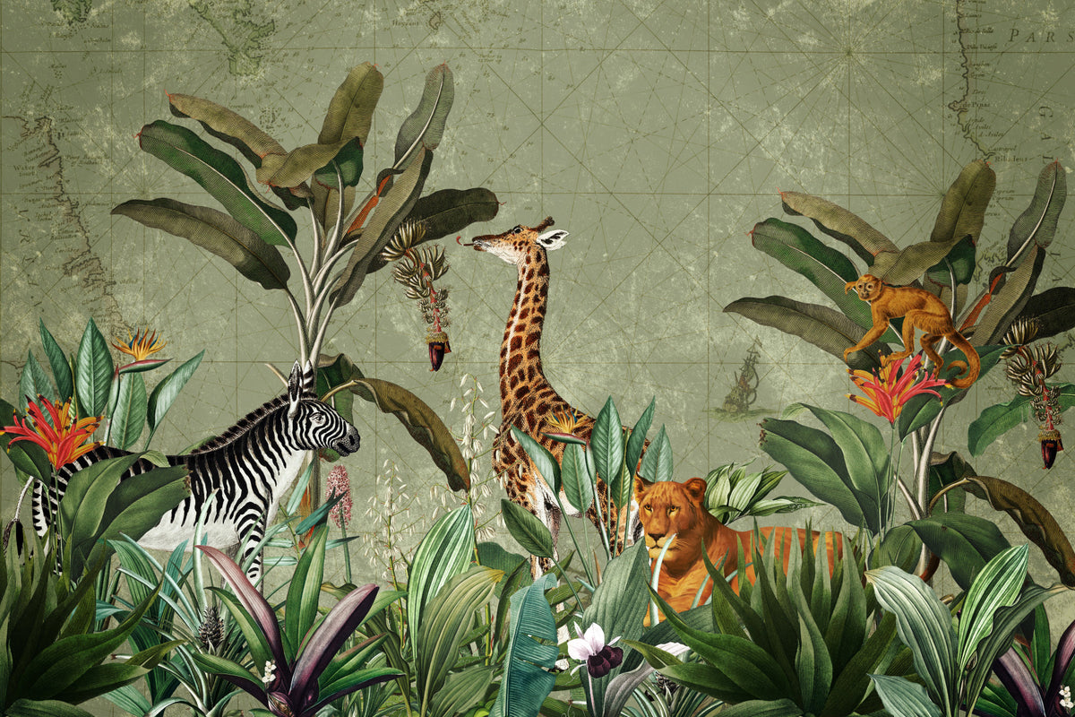 Vintage Safari Expedition Wall Mural in your room