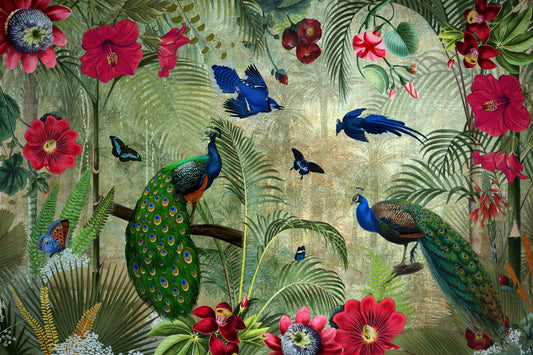Tropical Vintage Peacock Paradise Wall Mural