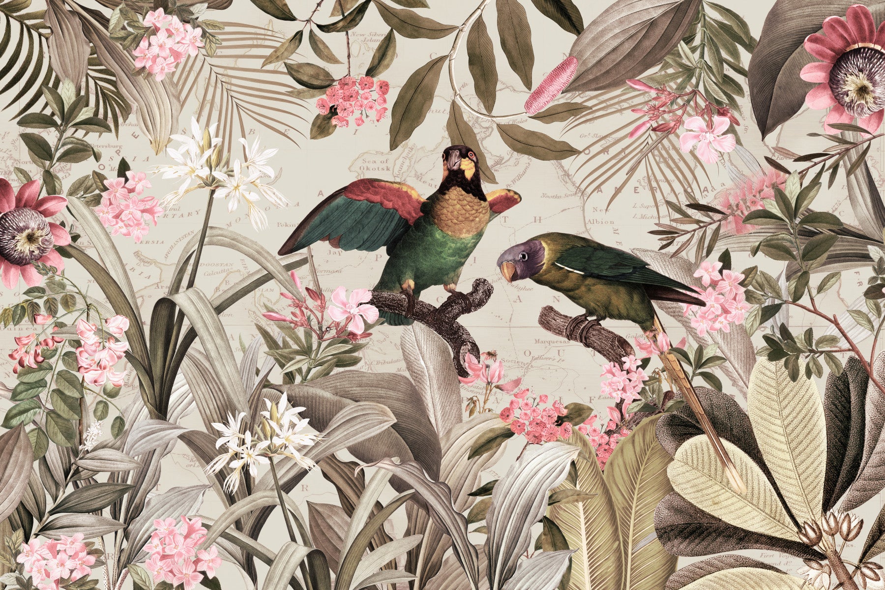 Vintage Voyage In Tropical Rainforest Wall Mural