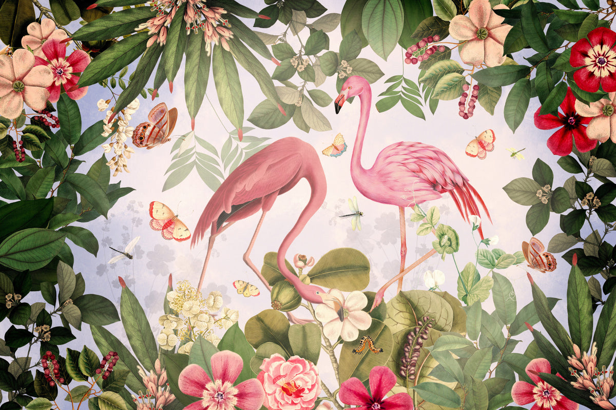 Botanical Flamingo Dream Wall Mural in your room