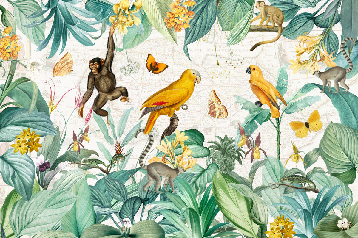 Vintage Jungle Paradise 2 Wall Mural in your room — zoomed