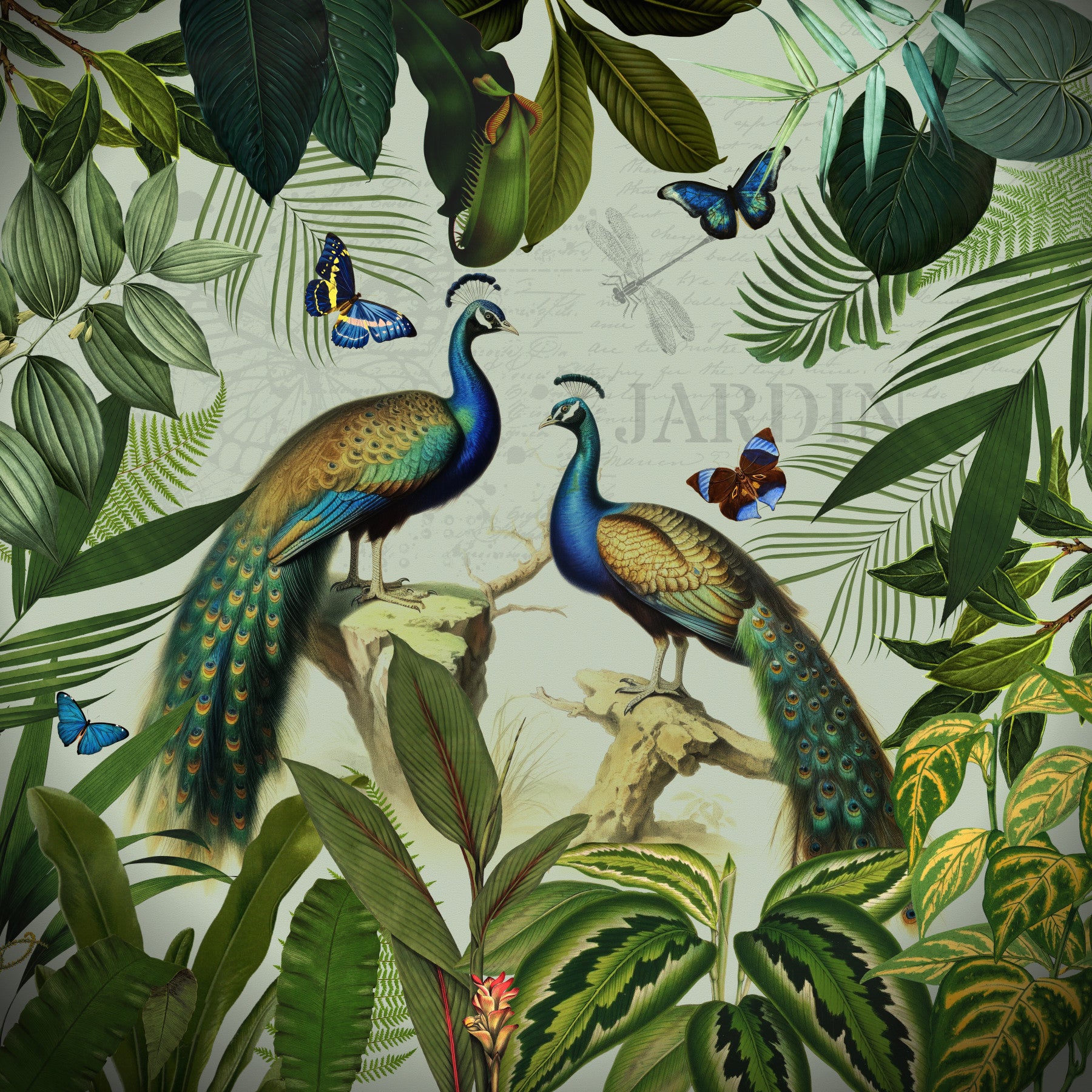 Botanical Peacocks Wall Mural