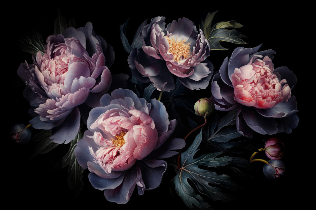 Midnight Peonies Wall Mural in your room — zoomed