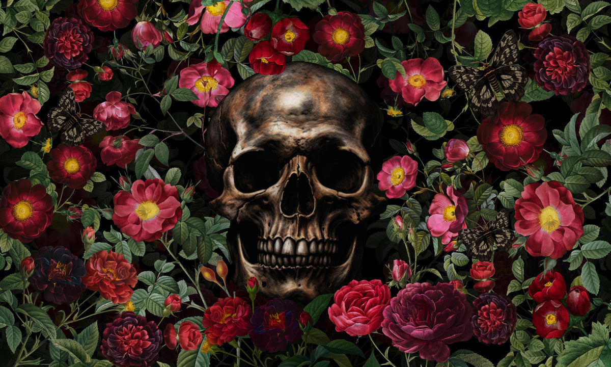 Memento Mori Roses Wall Mural in your room — zoomed