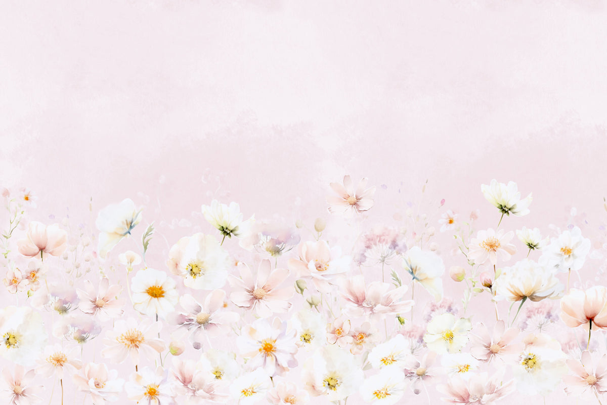 Blush Blossom Meadow Wall Mural in your room — zoomed