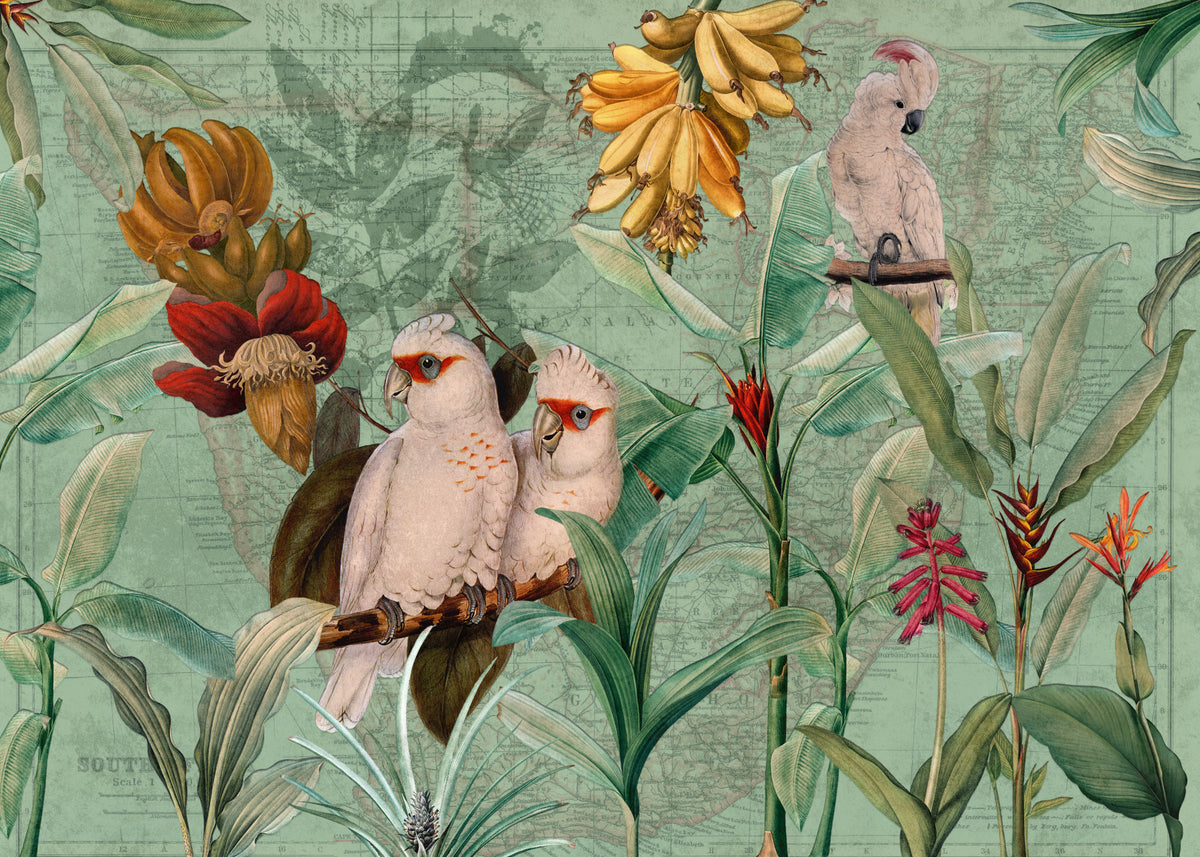 Vintage Tropical Voyage Wall Mural in your room — zoomed