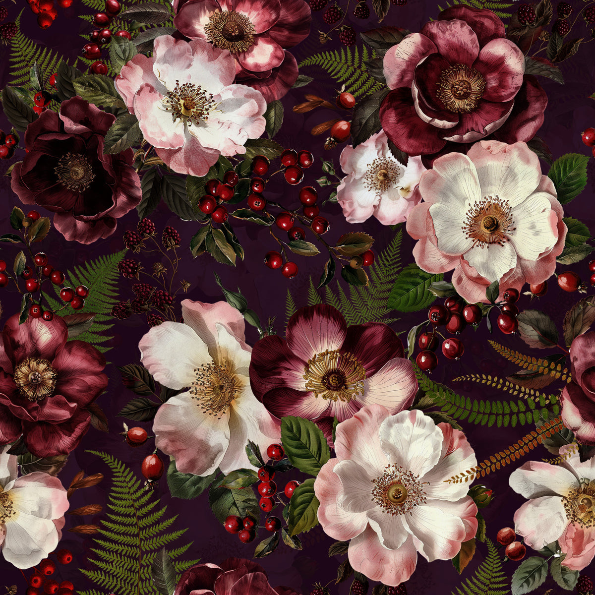 Vintage Mystic Night Roses Wallpaper⁠ in your room — zoomed