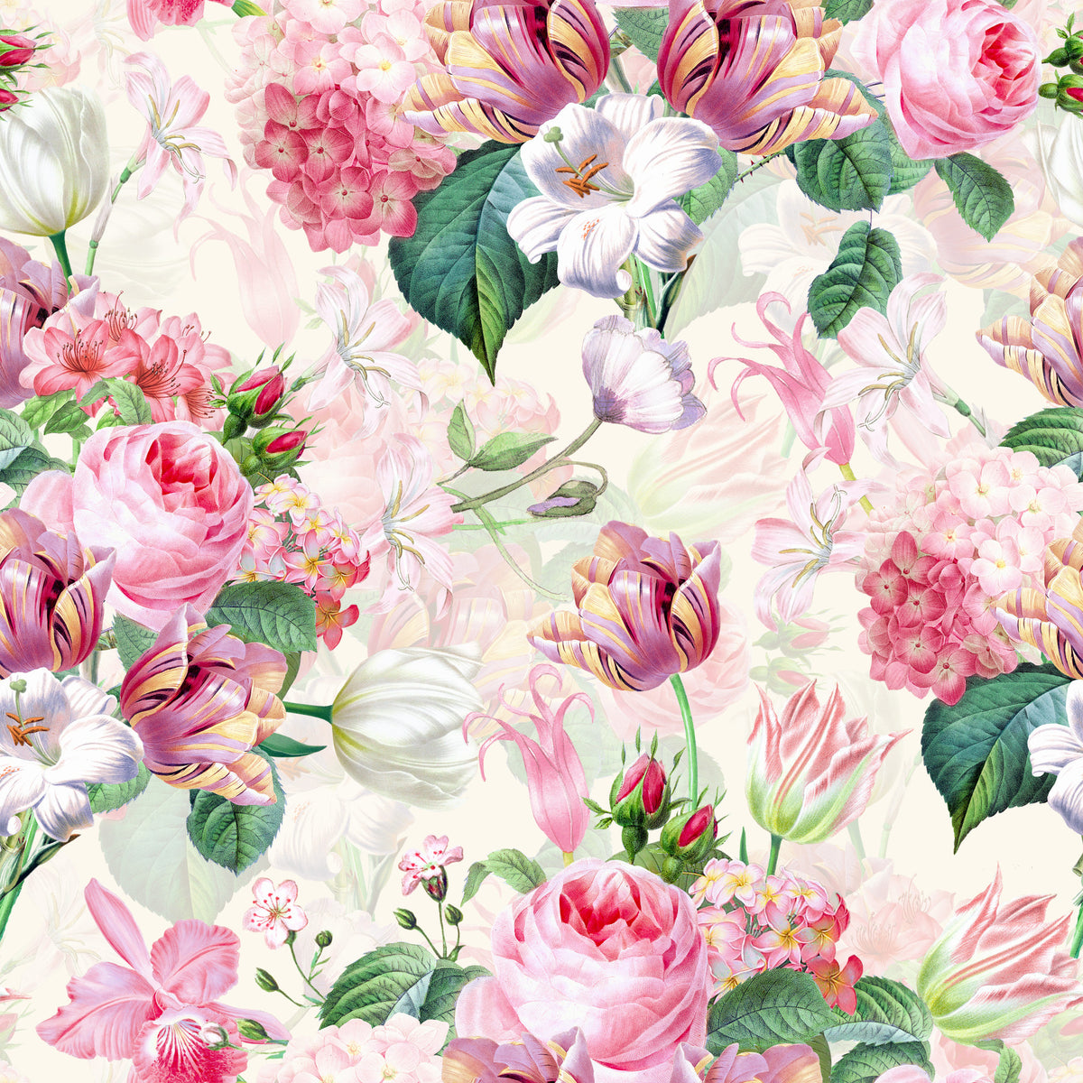 Whimsical Watercolor Roses Garden Wallpaper⁠