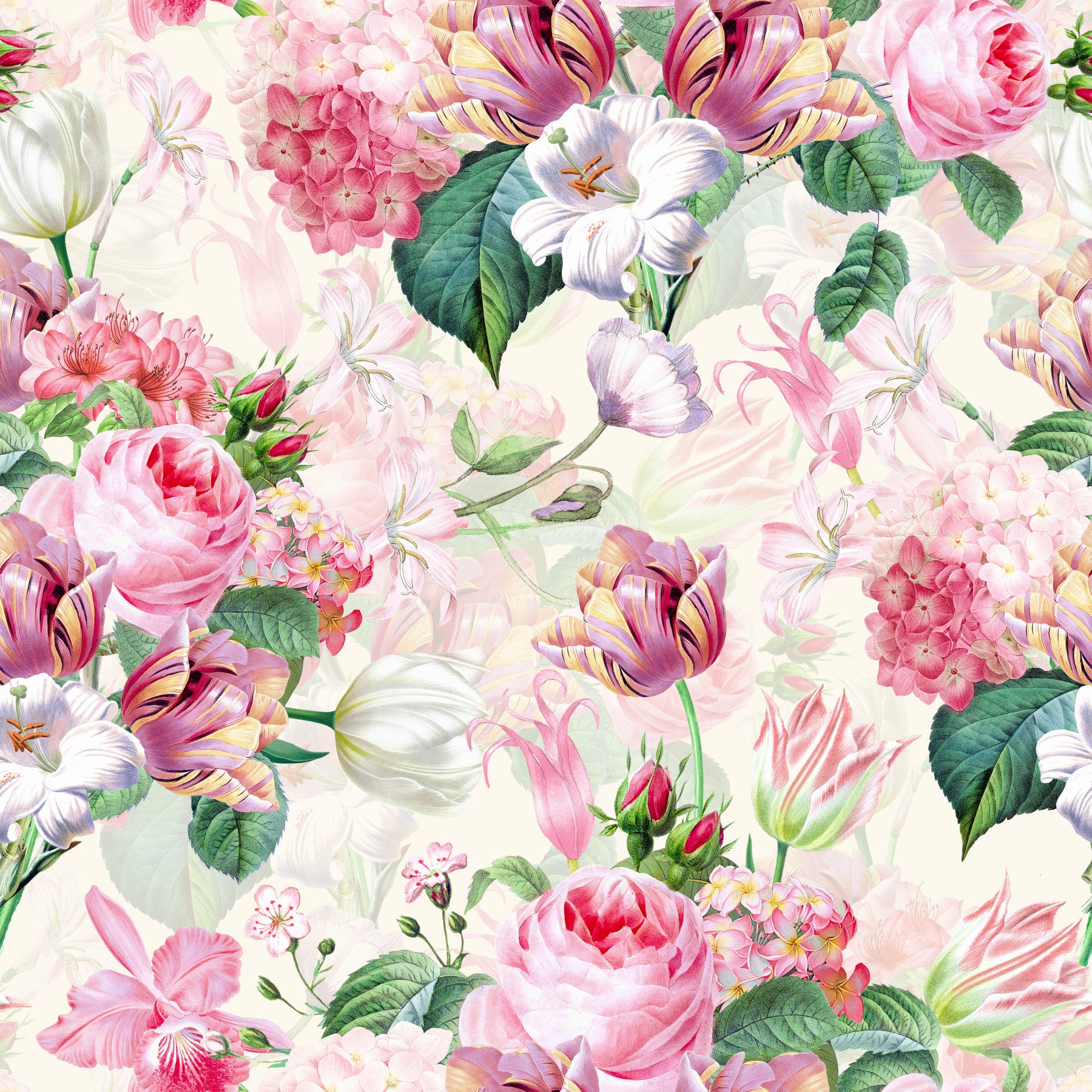 Whimsical Watercolor Roses Garden Wallpaper⁠ in your room — zoomed